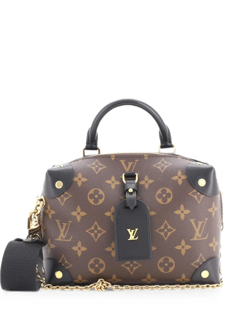 Pre-owned Louis Vuitton Petite Malle Souple Handbag Monogram Canvas With Leather Shoulder Bag In Black