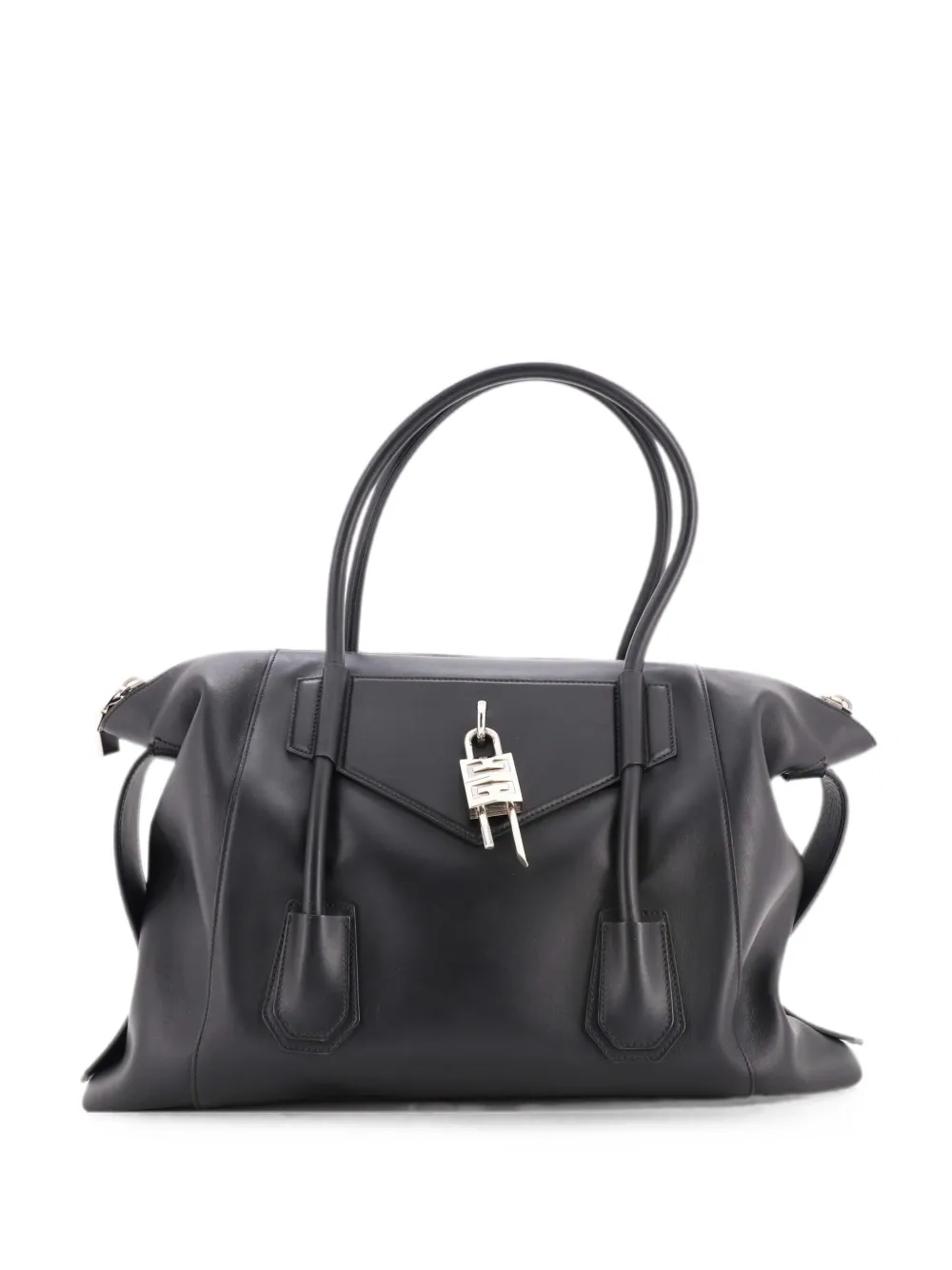 Pre-owned Givenchy Antigona Soft Lock Bag Leather Medium Satchel In 黑色