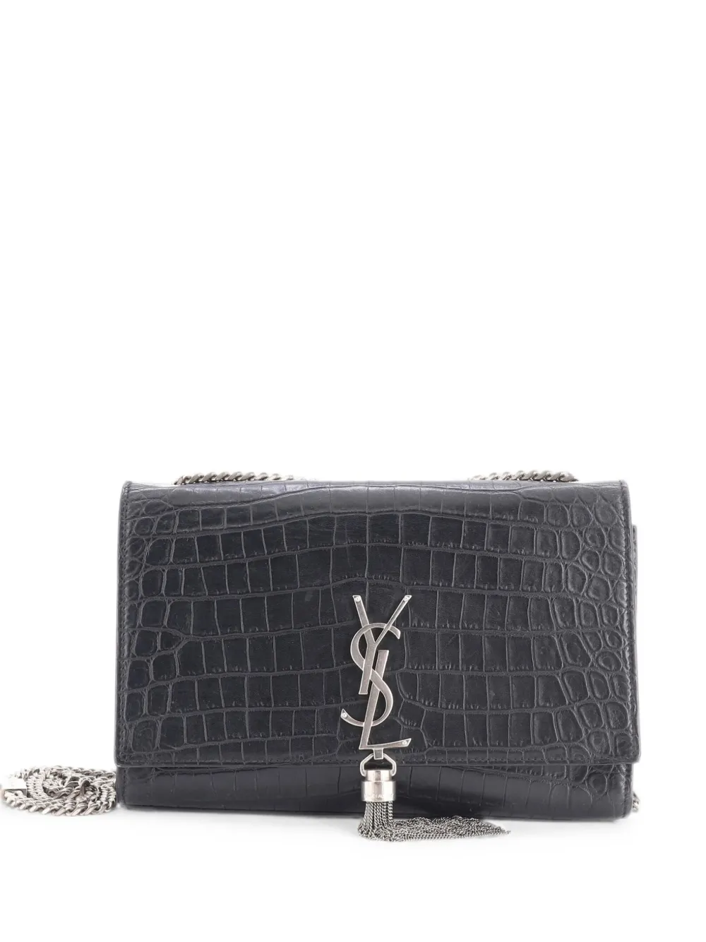 Saint Laurent Pre-Owned Classic Monogram Tassel Crocodile Embossed Leather Medium crossbody bag - Black