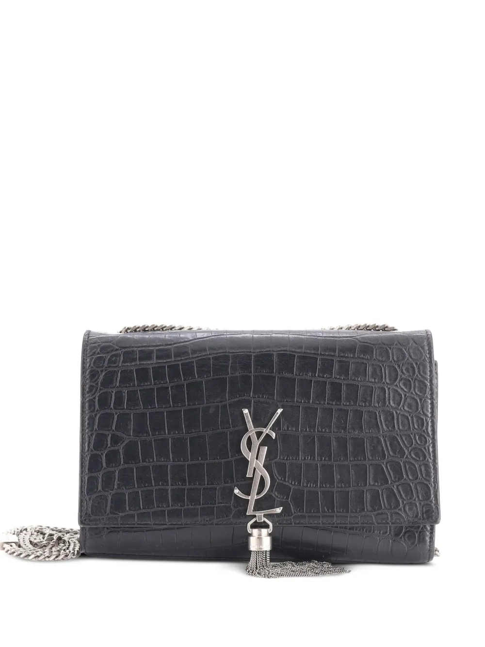 Saint Laurent Pre-Owned Classic Monogram Tassel Crocodile Embossed Leather Medium crossbody bag - Nero