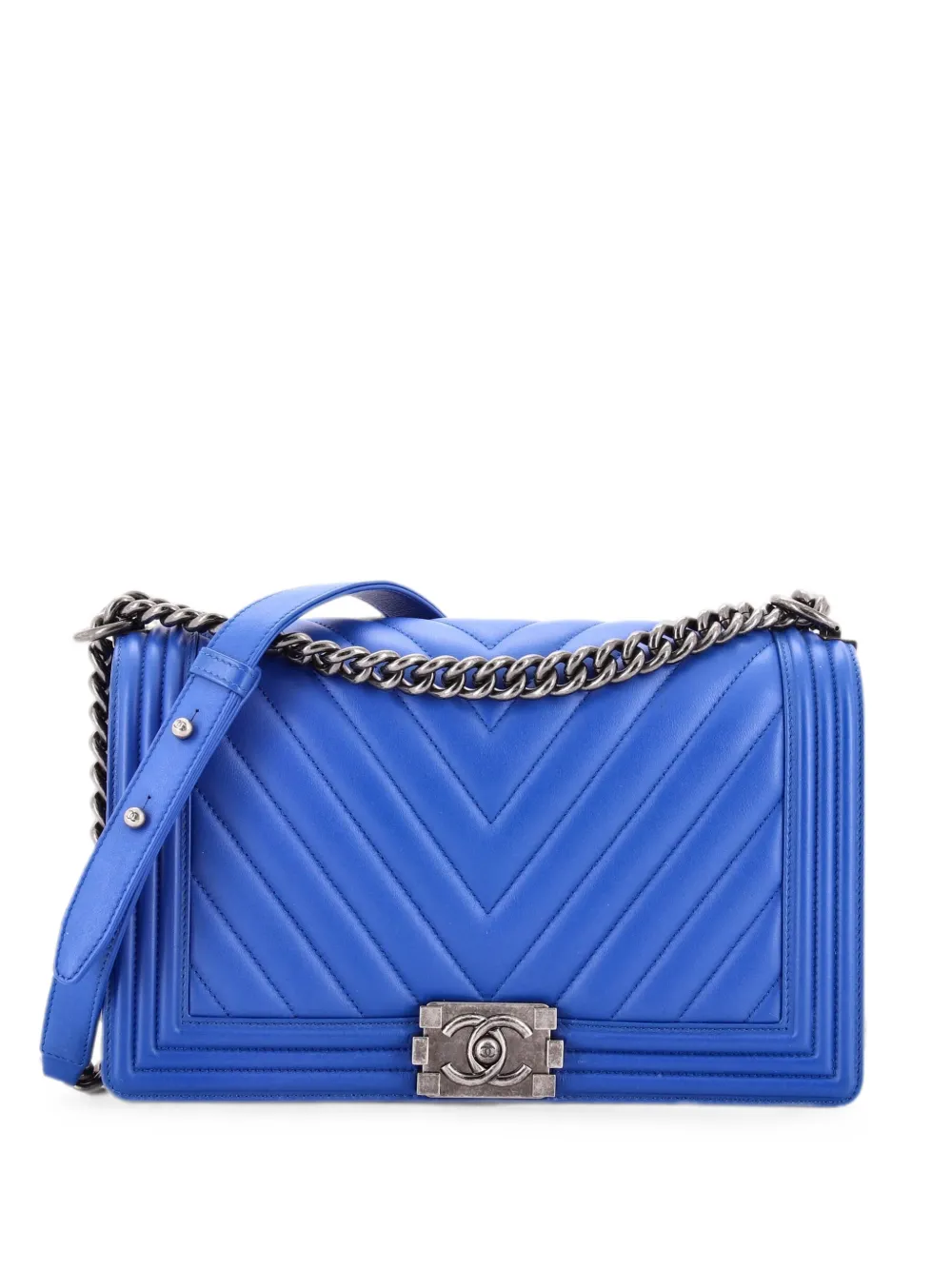 CHANEL Pre-Owned Boy Flap Bag Chevron Calfskin New Medium shoulder bag - Blu