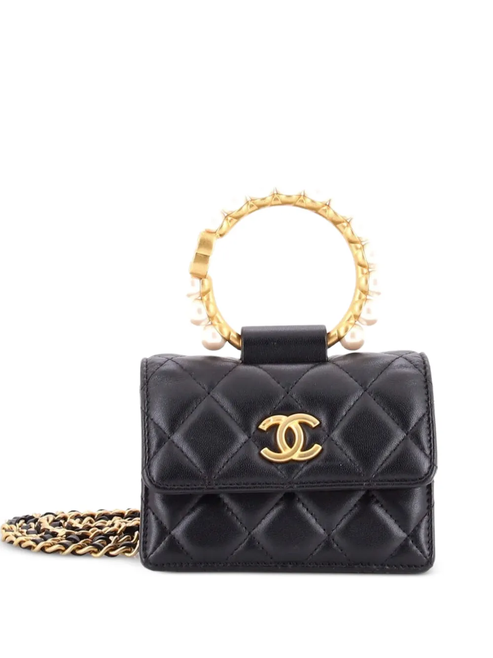 CHANEL Pre-Owned Pearl Crown with Chain Quilted Lambskin clutch bag - Nero
