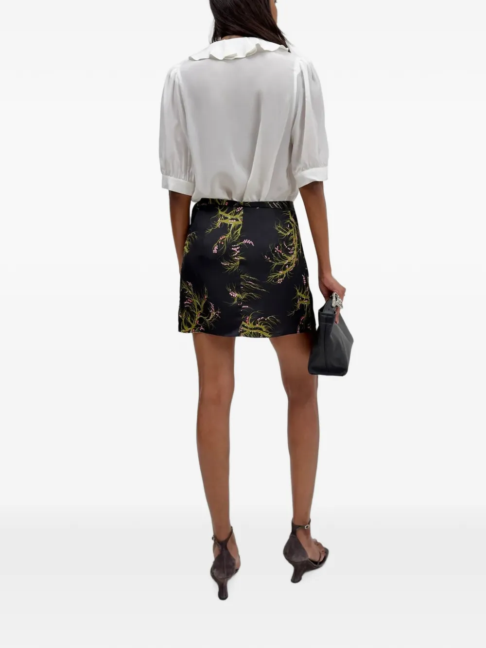 Rodebjer Xilla blouse met pofmouwen en ruches Beige