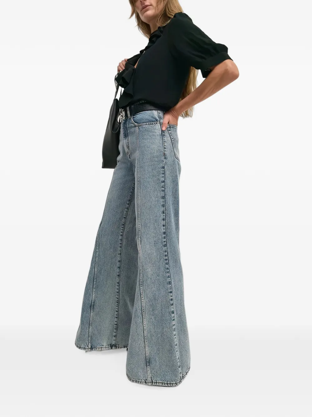 Rodebjer Xilla blouse met pofmouwen en ruches Zwart