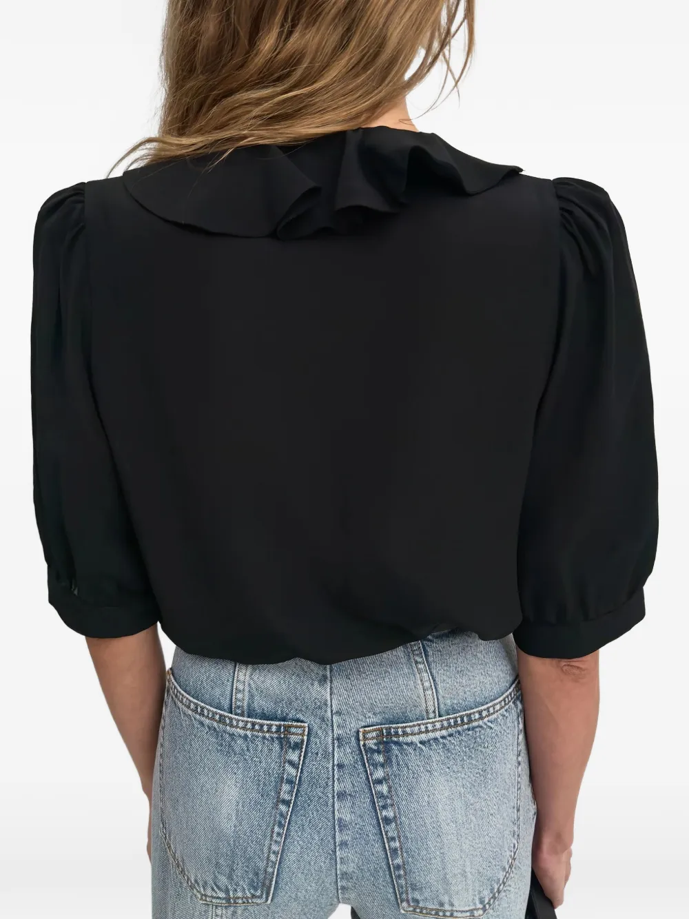 Rodebjer Xilla blouse met pofmouwen en ruches Zwart