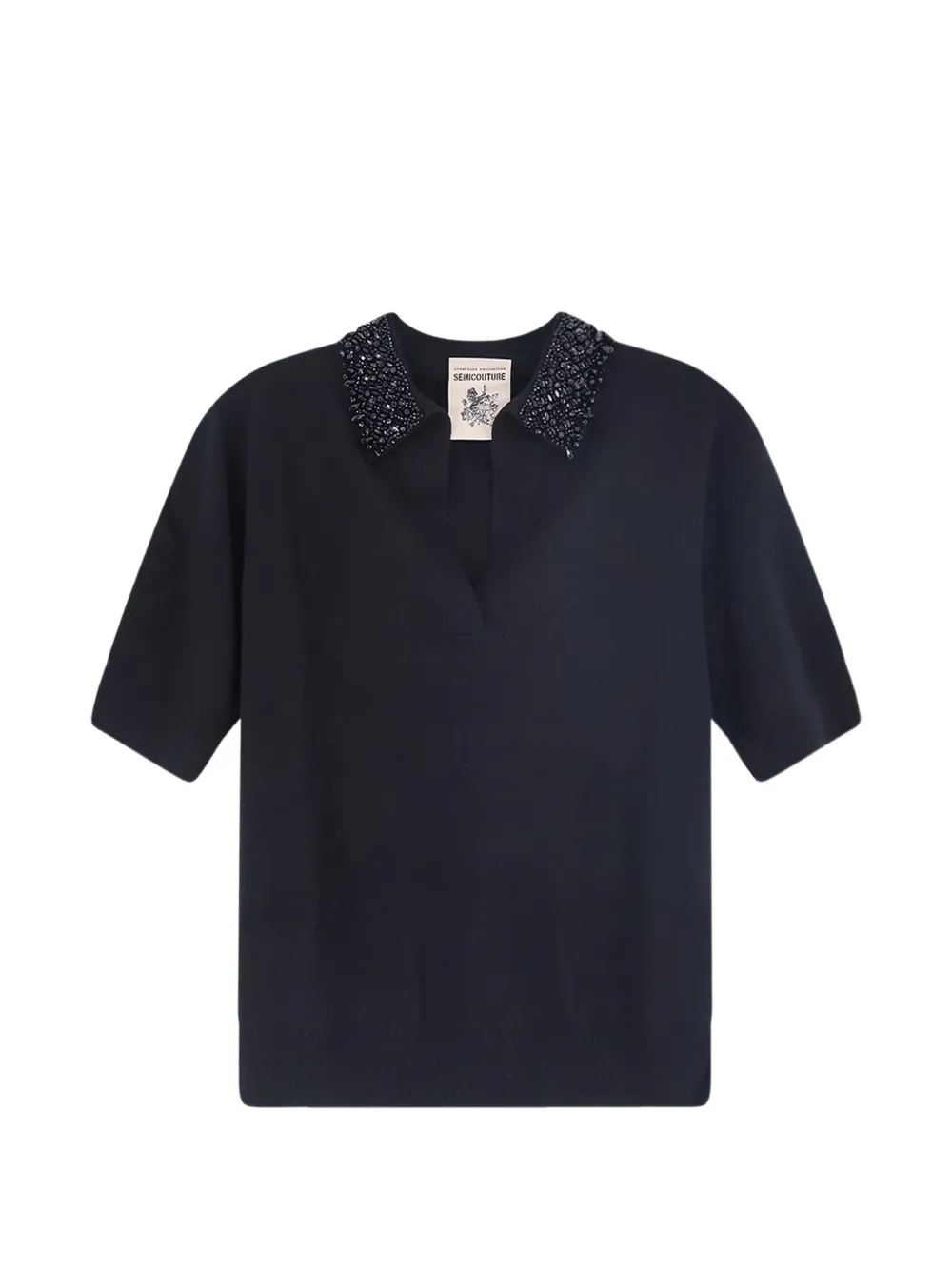 Semicouture bead-embellished short-sleeve sweater - Nero