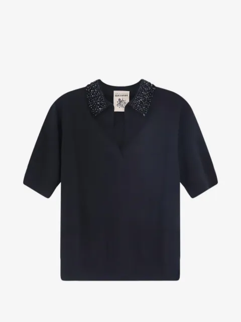 Semicouture bead-embellished short-sleeve sweater