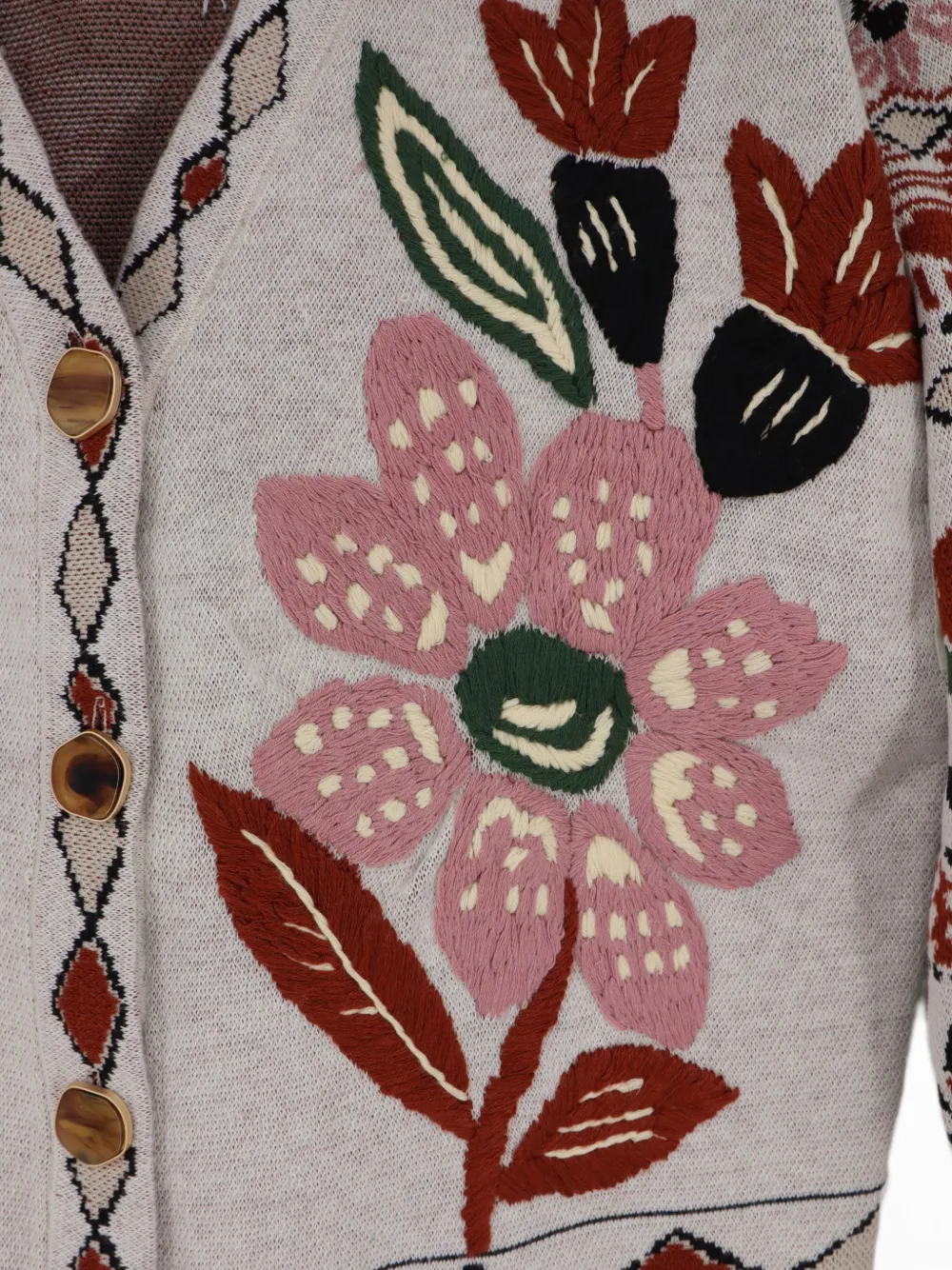 FARM Rio Ainika gebreid vest met geborduurde bloemen Beige