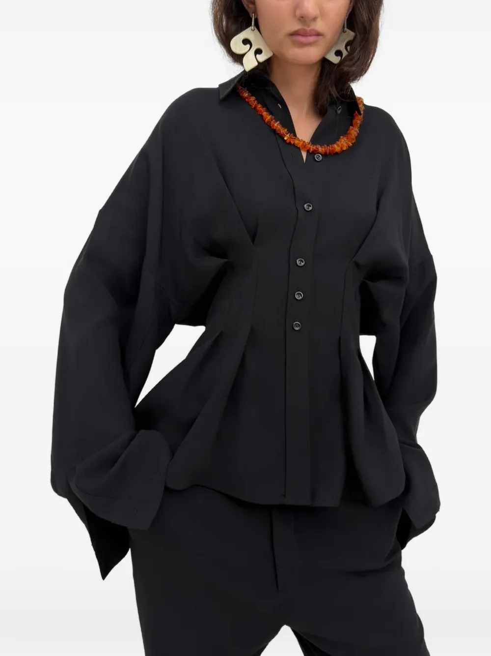 Rodebjer Apollo blouse met ingesnoerde taille Zwart