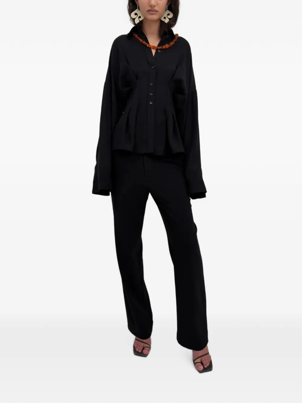 Rodebjer Apollo blouse met ingesnoerde taille Zwart