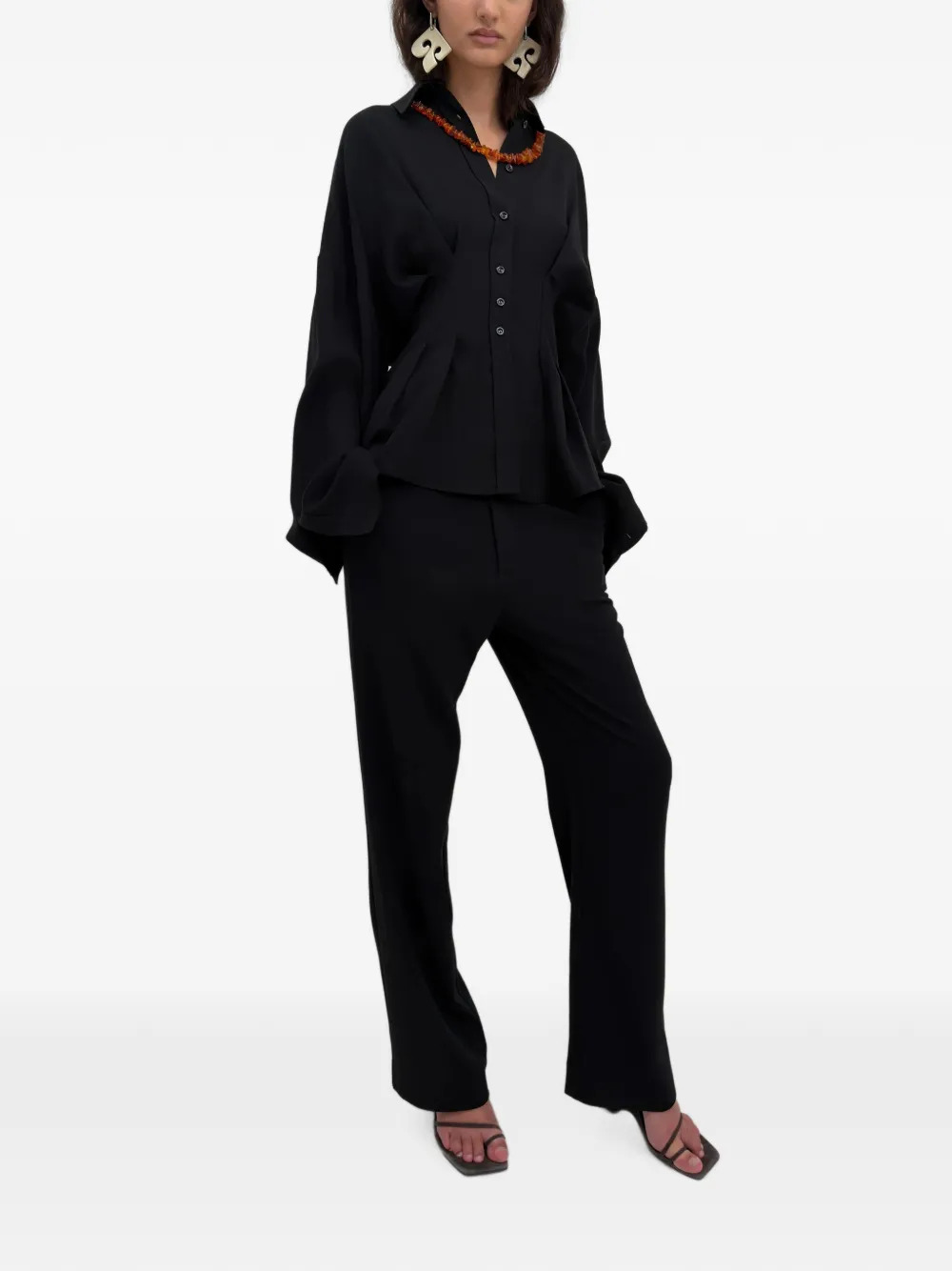 Rodebjer Apollo blouse met ingesnoerde taille Zwart