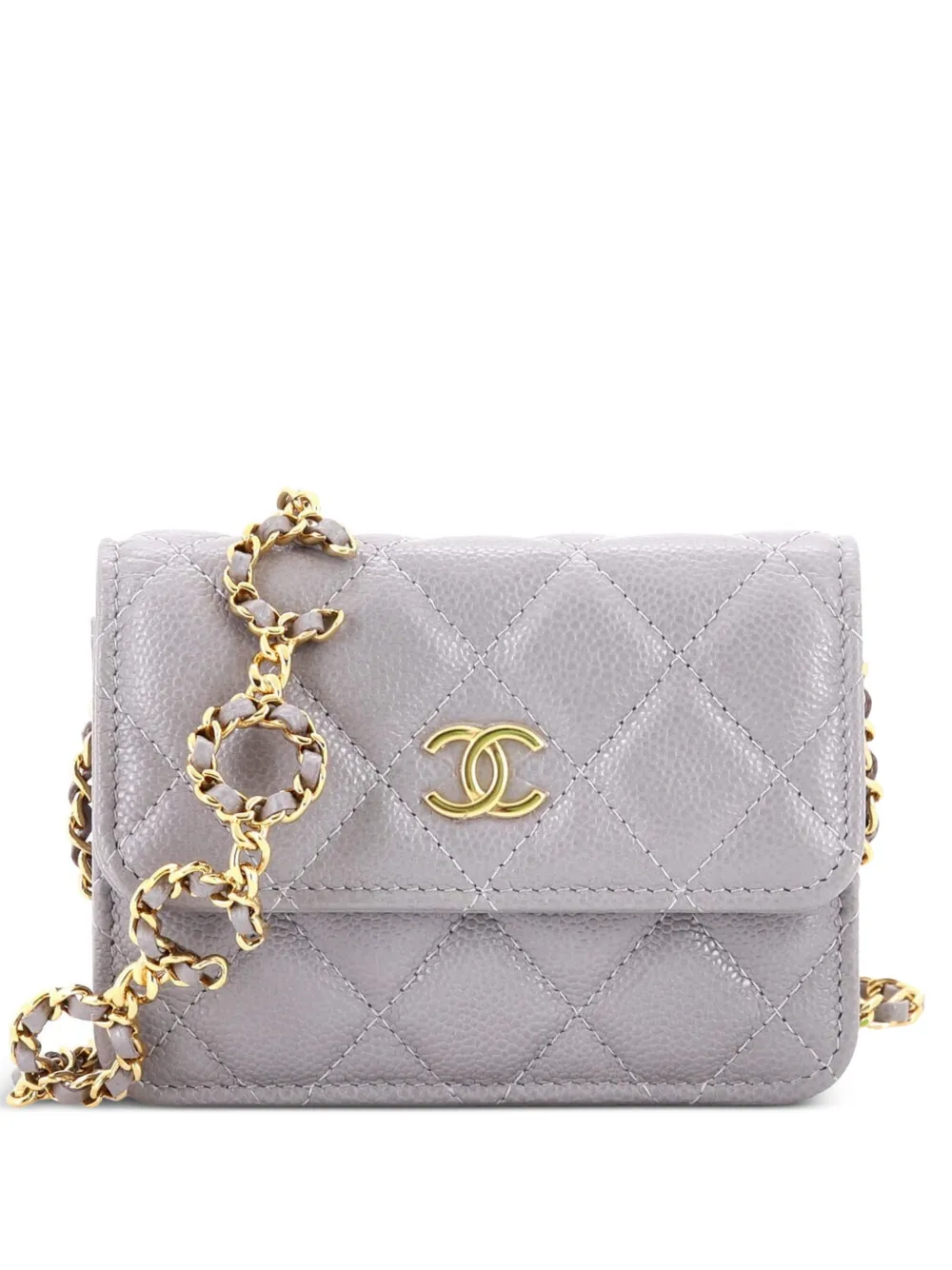 CHANEL Pre-Owned Miss Coco Strap Flap with Chain Quilted Caviar Mini clutch bag - Grigio
