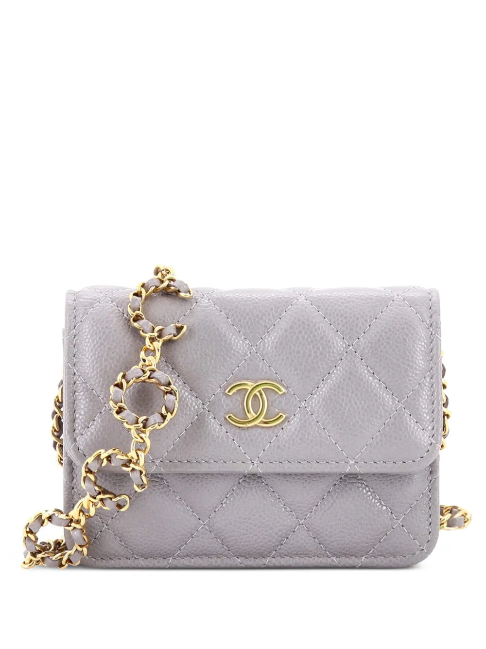 CHANEL Pre-Owned Miss Coco Strap Flap with Chain Quilted Caviar Mini clutch bag - Grigio