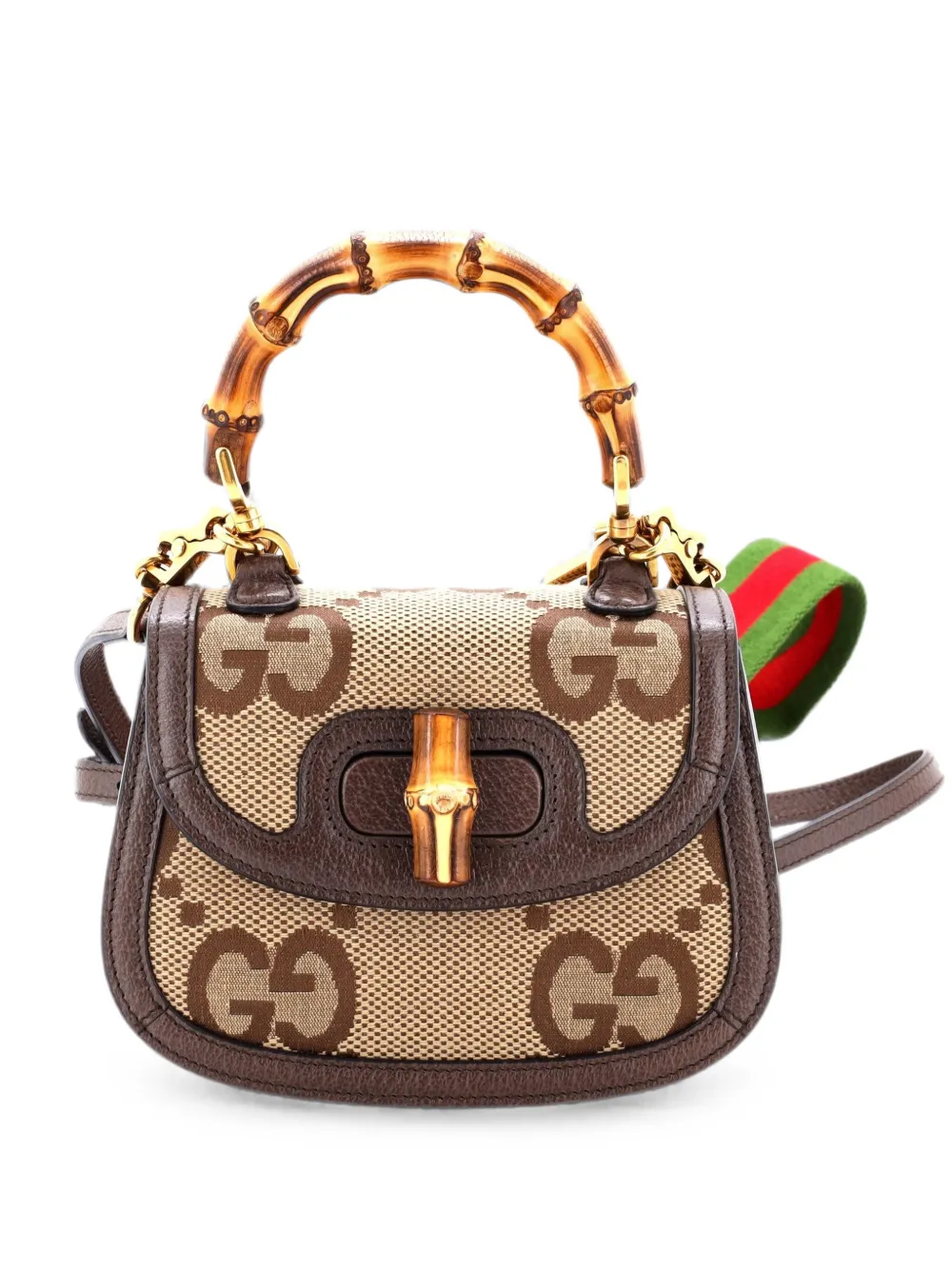 Gucci Pre-Owned Bamboo 1947 Top Handle Bag Jumbo GG Canvas Mini crossbody bag - Brown