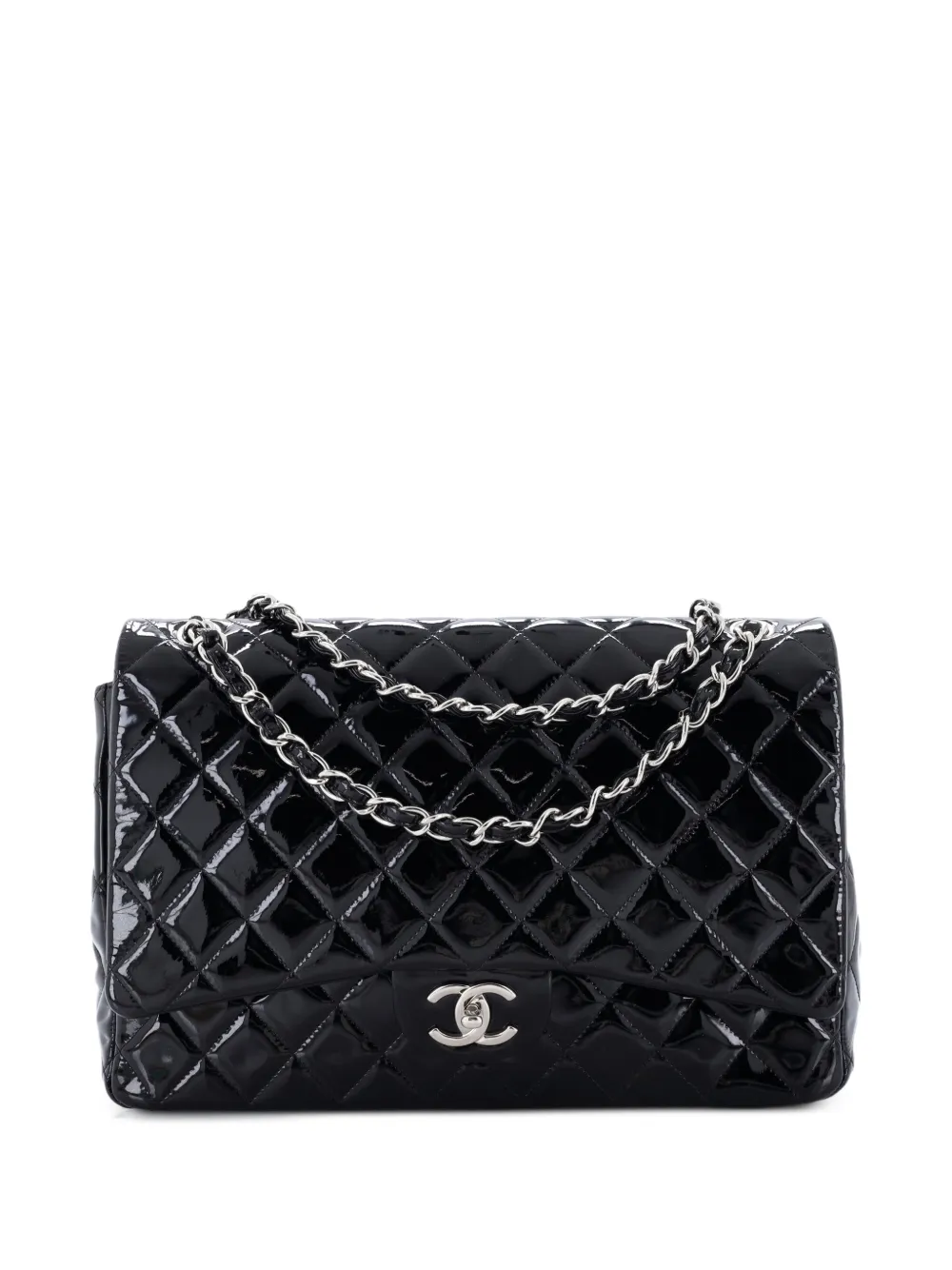 CHANEL Pre-Owned Jumbo Classic Double Flap Schultertasche aus Lackleder mit Steppung - Schwarz