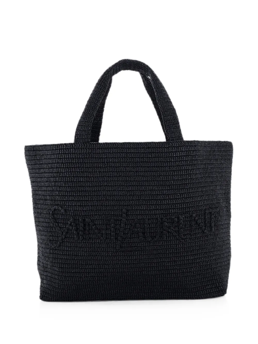 Saint Laurent Pre-Owned Logo Supple Embroidered Raffia tote bag - Black