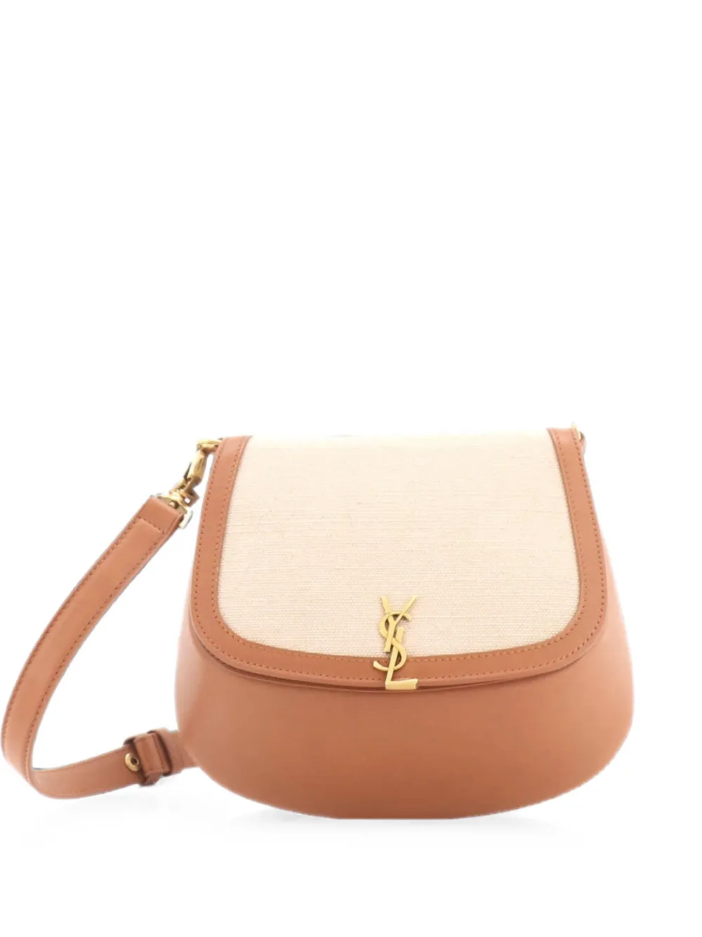 Pre-owned Saint Laurent Voltaire Top Handle Bag Leather And Canvas Mini Satchel In Brown