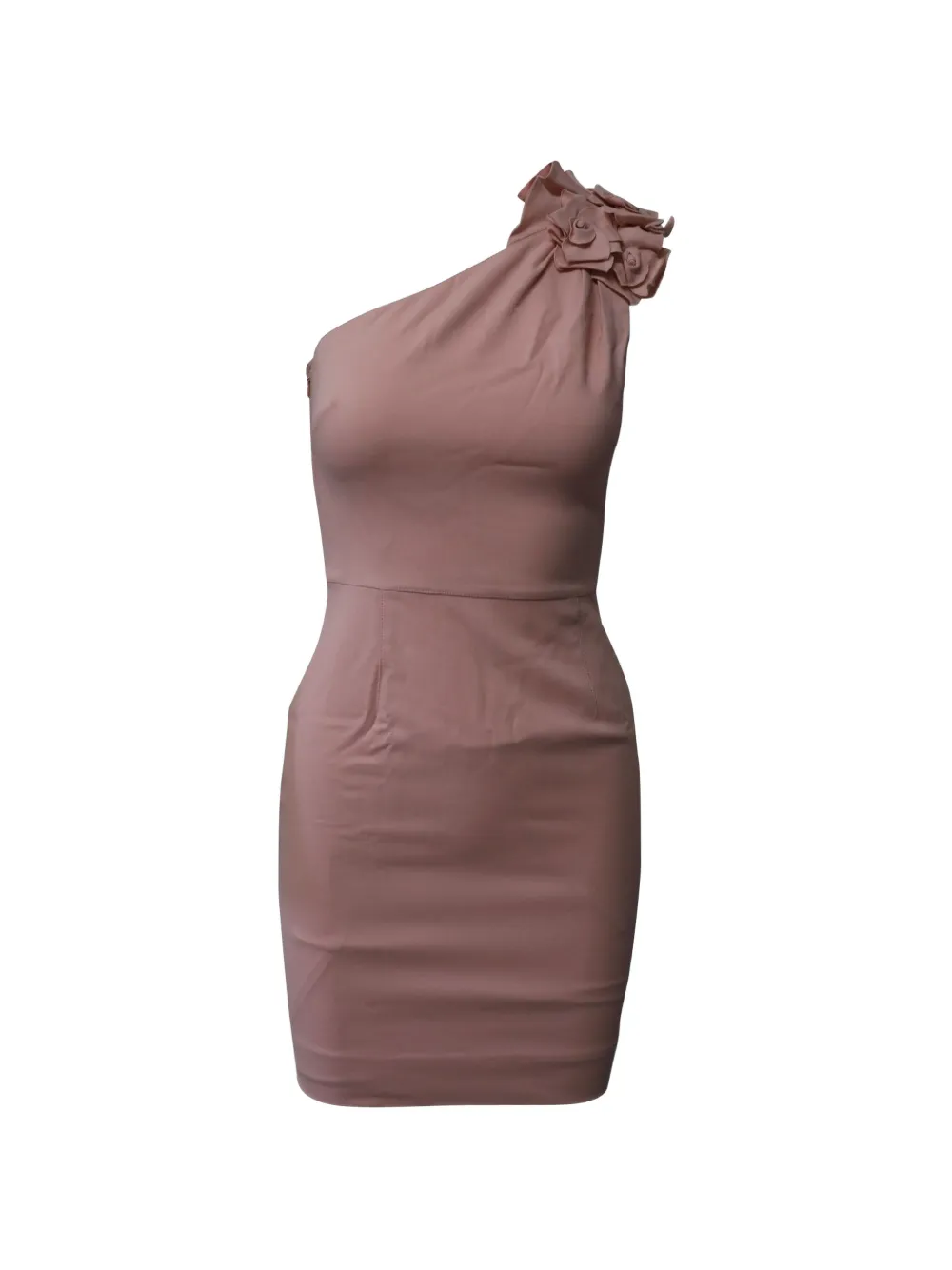 Pre-owned Mario Valentino Vintage One-shoulder Rose-embellished Dress In Pink