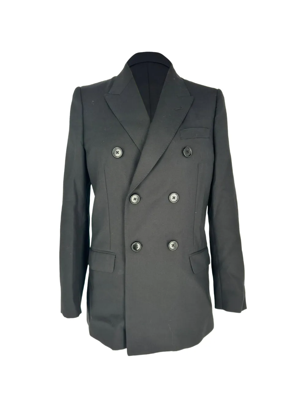 Pre-owned Celine Double-breasted Tailored Wool Blazer In Black