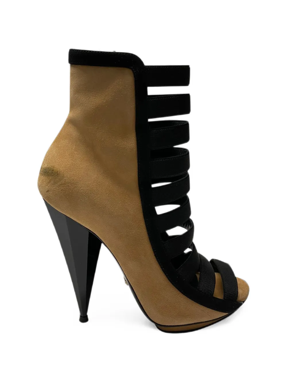 Pre-owned Gucci Olimpia Elastic-strap Suede Boots In 褐色