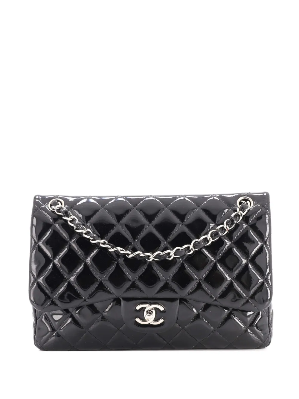 CHANEL Pre-Owned Classic Double Flap Bag Quilted Patent Jumbo shoulder bag - Nero