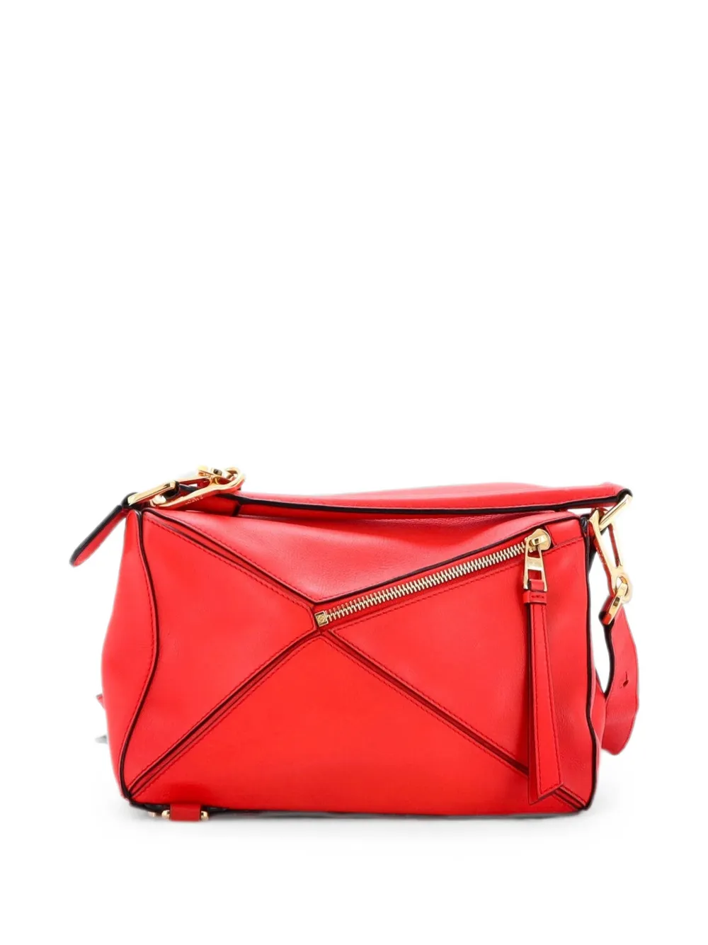 Pre-owned Loewe Puzzle Bag Leather Small Satchel In 红色