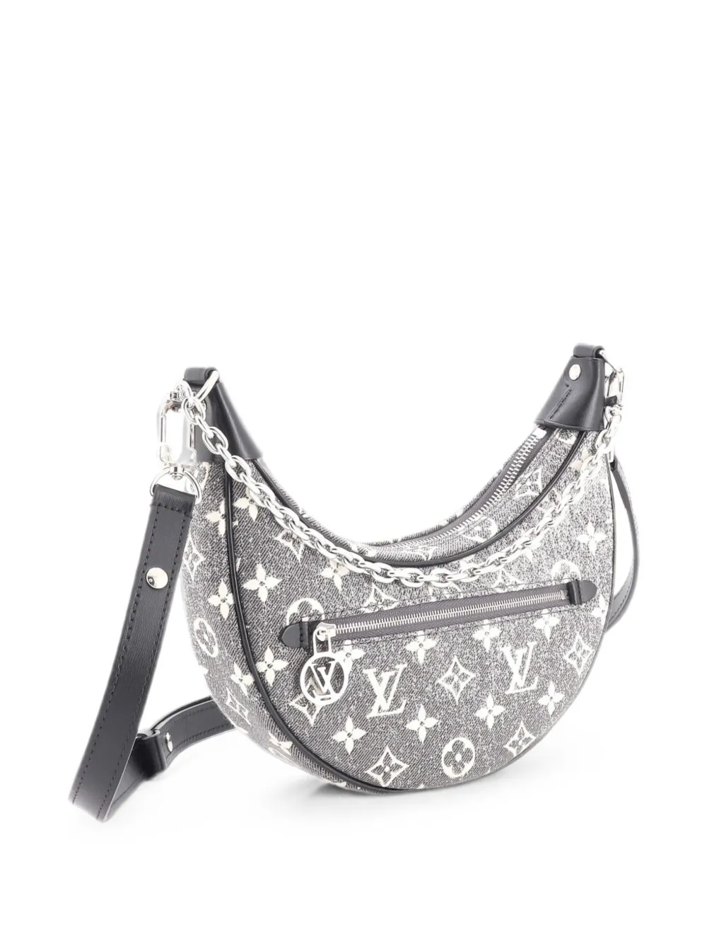 Pre-owned Louis Vuitton Loop Handbag Monogram Jacquard Denim Hobo Bag In Black