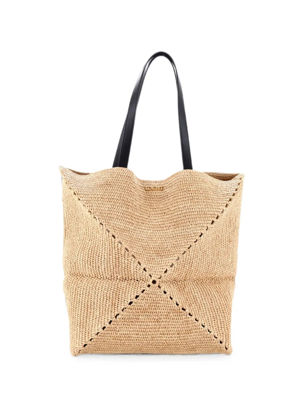 Pre-owned Loewe Puzzle Fold Raffia Large Tote Bag In Neutrals