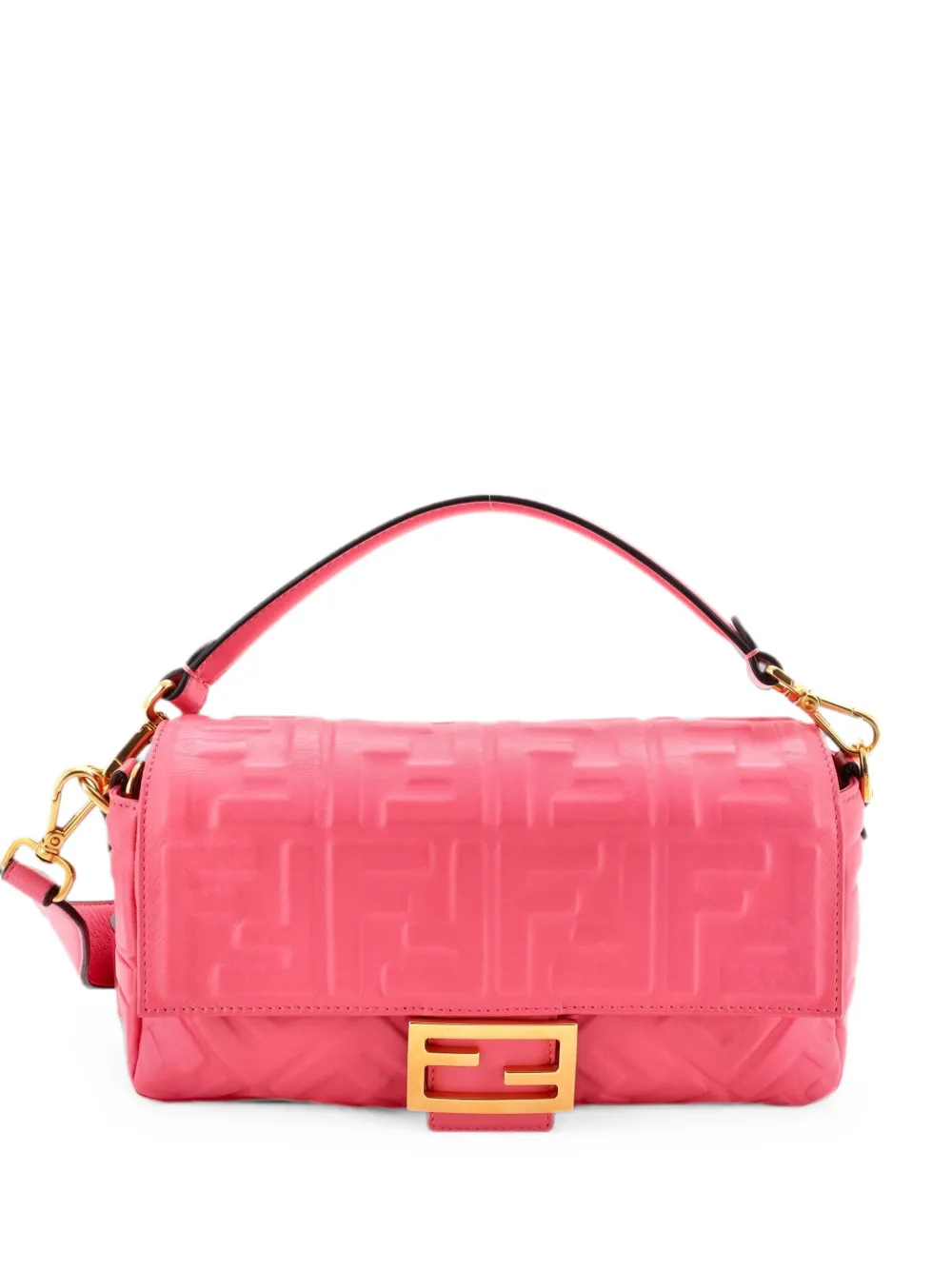 Fendi Pre-Owned Baguette NM Bag Zucca Embossed Leather Medium crossbody bag - Pink