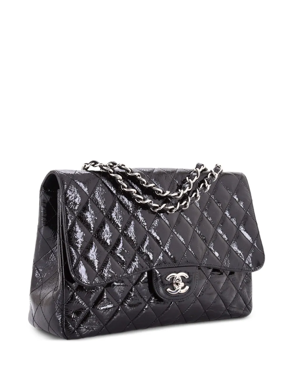 CHANEL Pre-Owned Classic Single Flap Bag Quilted Patent Jumbo shoulder bag - Nero