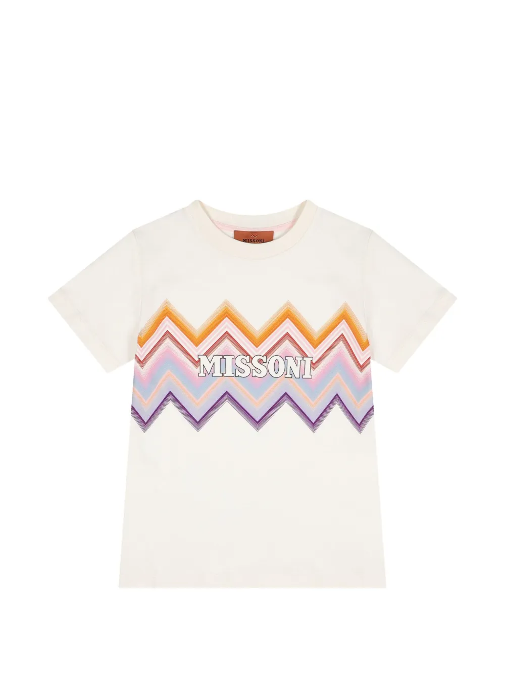 Missoni Kids zigzag-print logo-print T-shirt - Nude