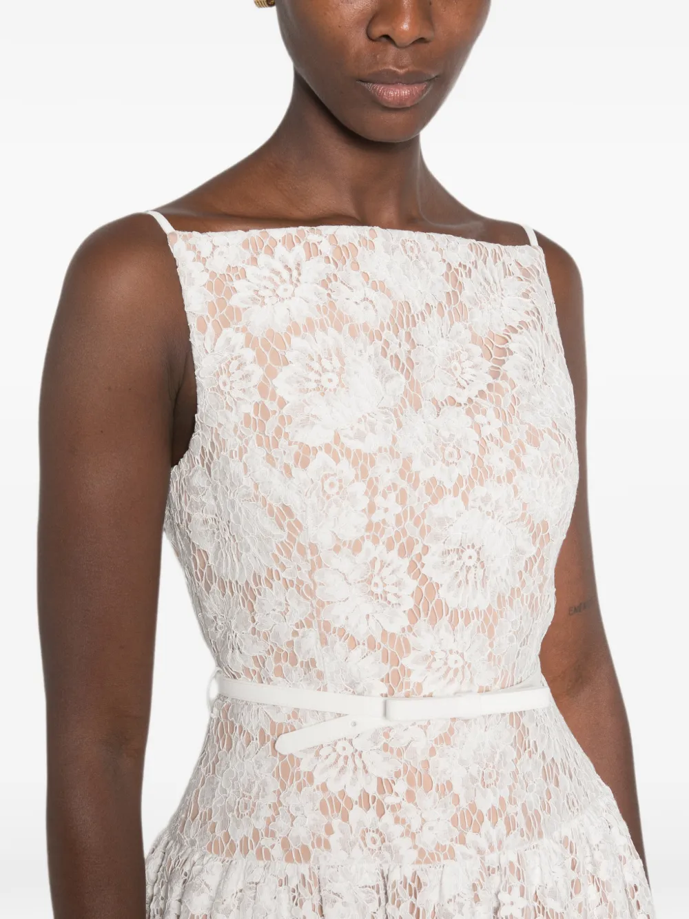 Self-Portrait Flared midi-jurk met kant Wit