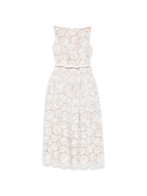 Self-Portrait lace-overlay belted midi dress