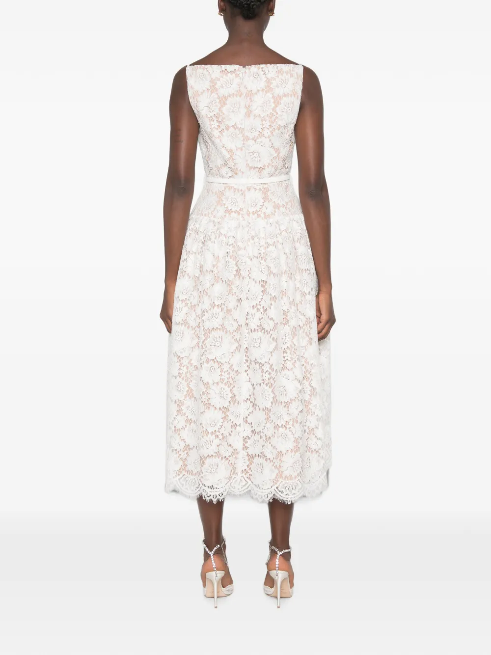 Self-Portrait Flared midi-jurk met kant Wit
