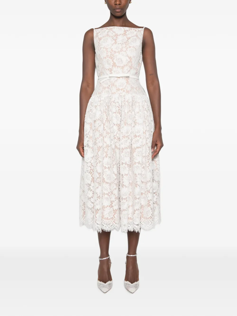 Self-Portrait Flared midi-jurk met kant Wit