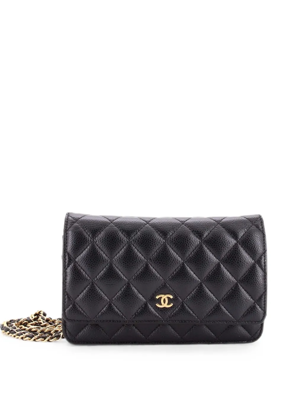Pre-owned Chanel Wallet On Chain Quilted Caviar Crossbody Bag In Black