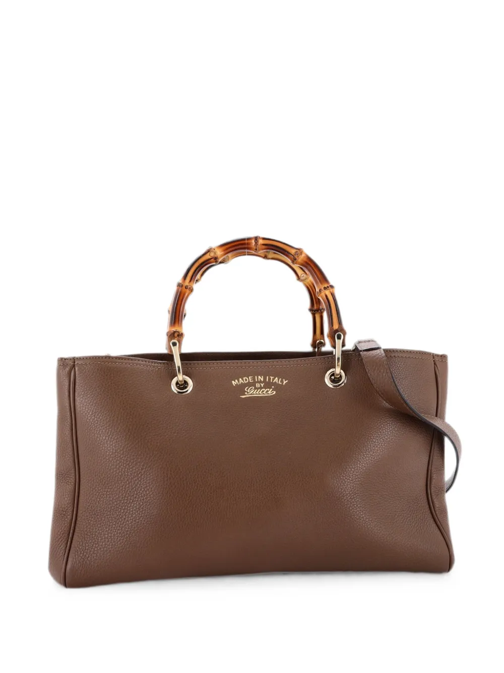 Pre-owned Gucci Bamboo Shopper Leather Medium Tote Bag In Brown