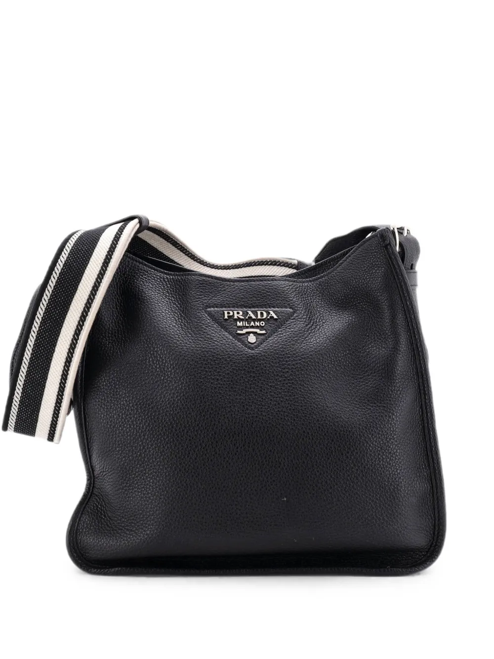 Prada Pre-Owned Logo Strap Leather Medium hobo bag - Black
