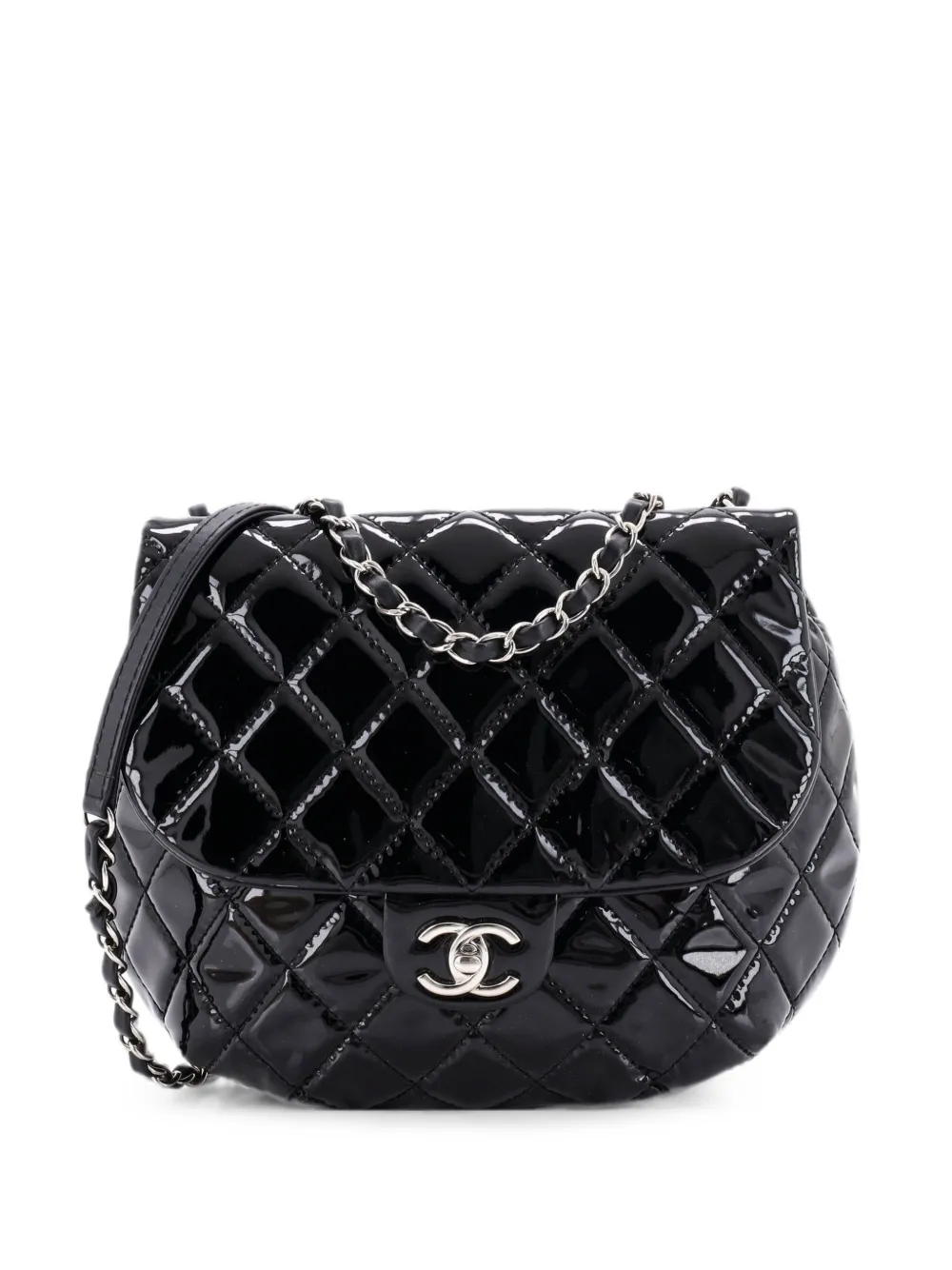 Pre-owned Chanel Dubai Messenger Bag Quilted Patent Medium Crossbody Bag In Black