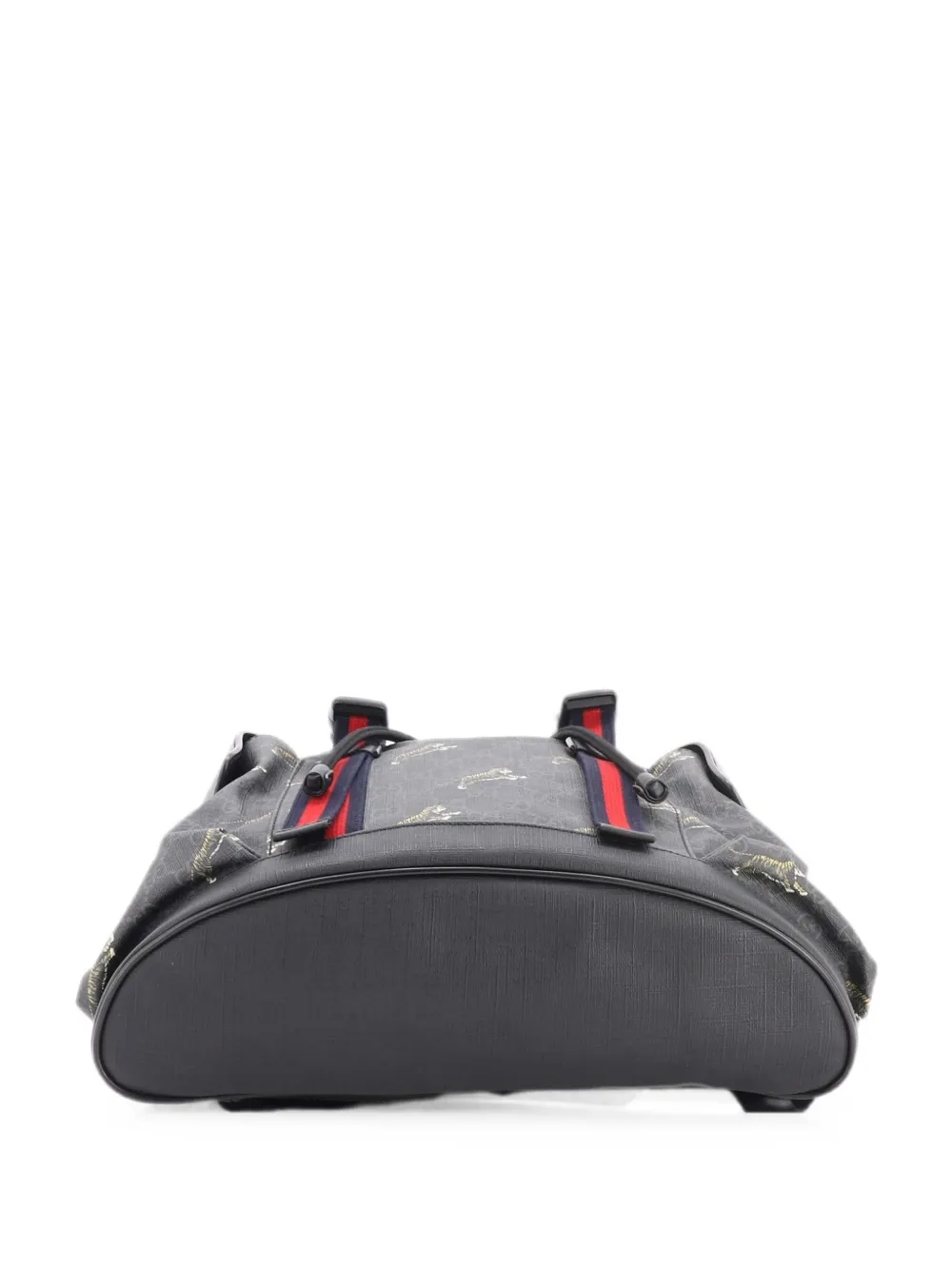 Pre-owned Gucci Double Pocket Buckle Printed Gg Coated Canvas Large Backpack In Black