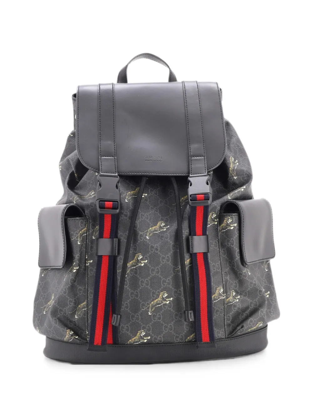 Gucci Pre-Owned Double Pocket Buckle Printed GG Coated Canvas Large backpack - Nero