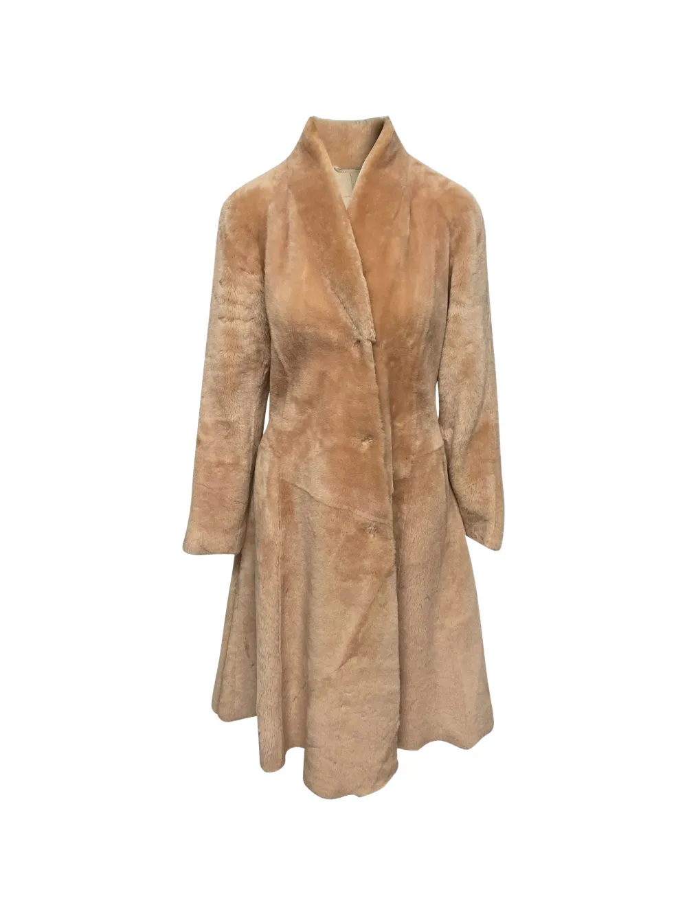 Pre-owned Bottega Veneta Belted Shearling Coat In Neutrals