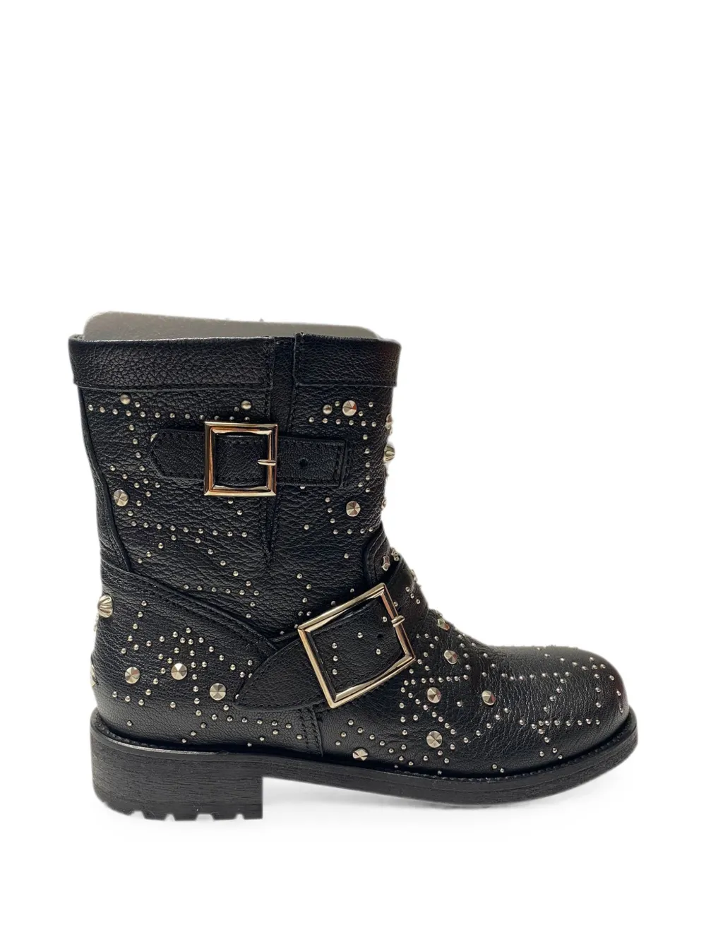 Pre-owned Jimmy Choo Youth Studded Biker Boots In Black