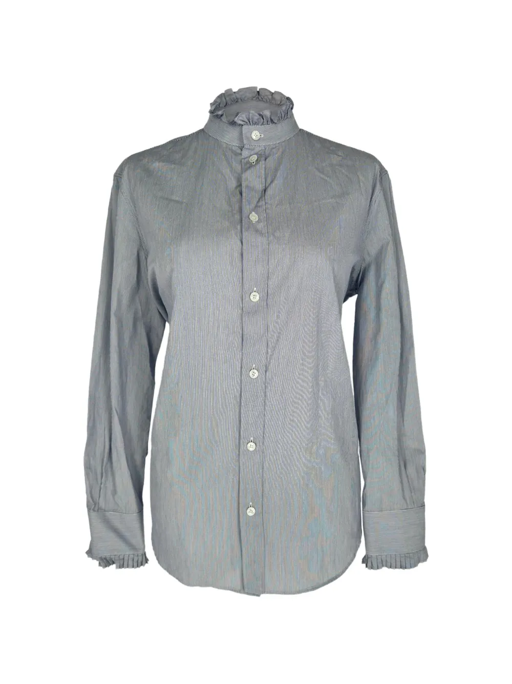 Celine Pre-Owned ruffle-neckline stripe blouse - Blue