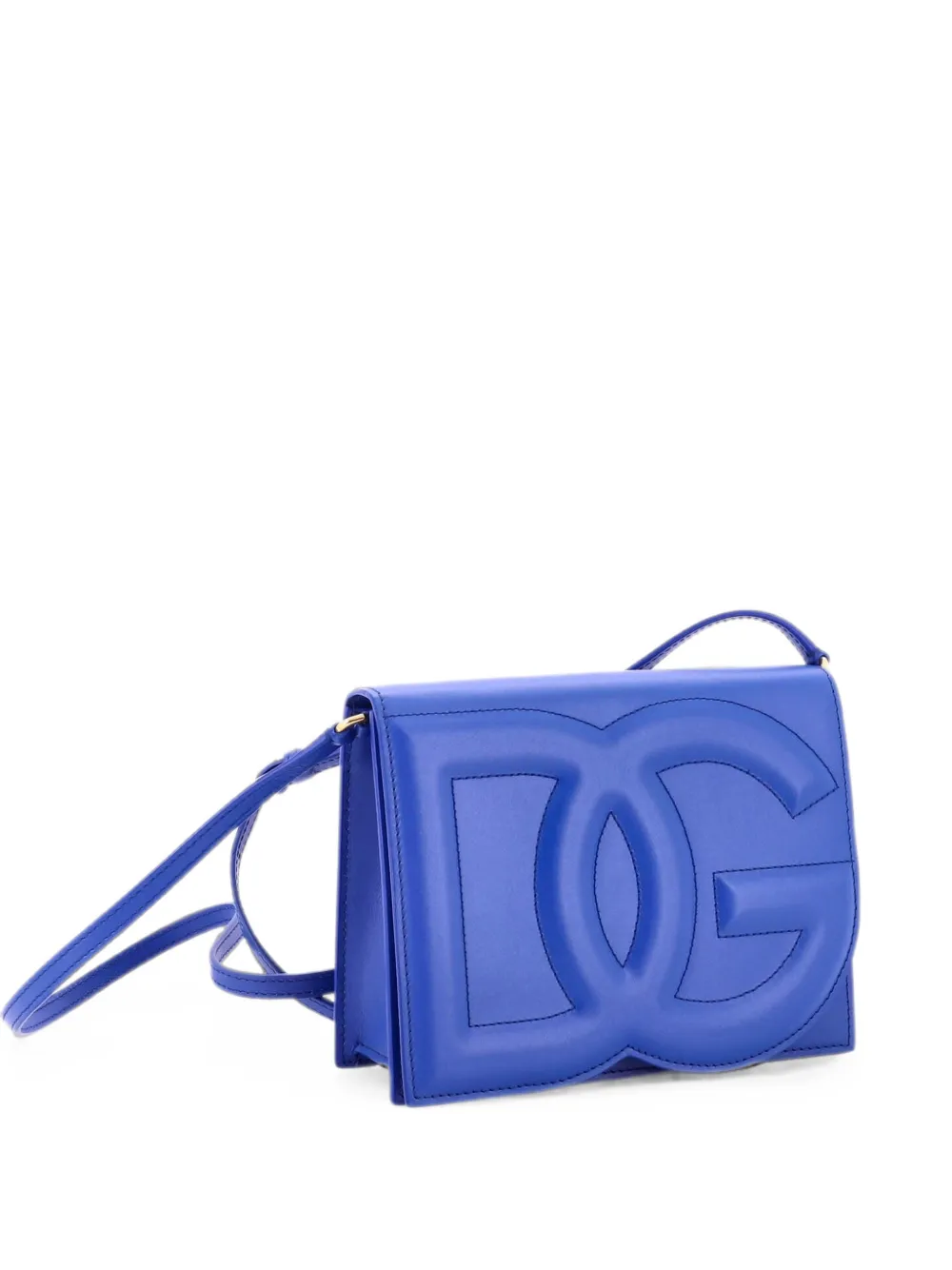 Pre-owned Dolce & Gabbana Dg Logo Flap Shoulder Bag Leather Small Crossbody Bag In Blue