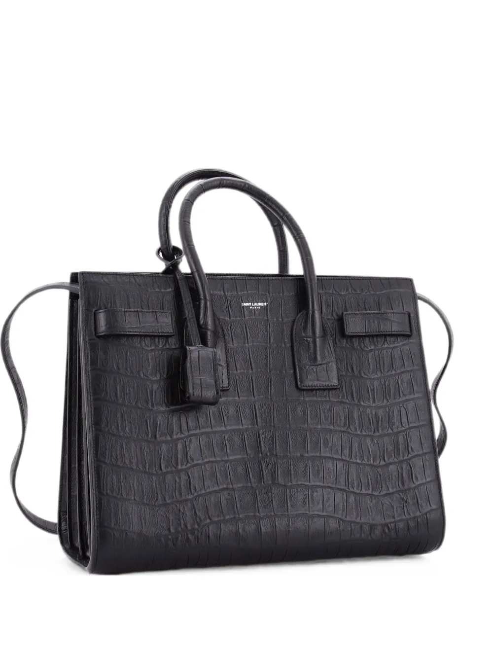 Pre-owned Saint Laurent Sac De Jour Nm Bag Crocodile Embossed Leather Small Satchel In Black