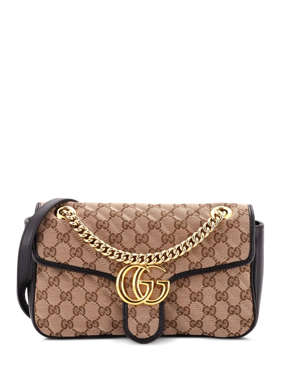 Gucci Pre-Owned GG Marmont Flap Bag Diagonal Quilted GG Canvas with Leather Small shoulder bag - Nero