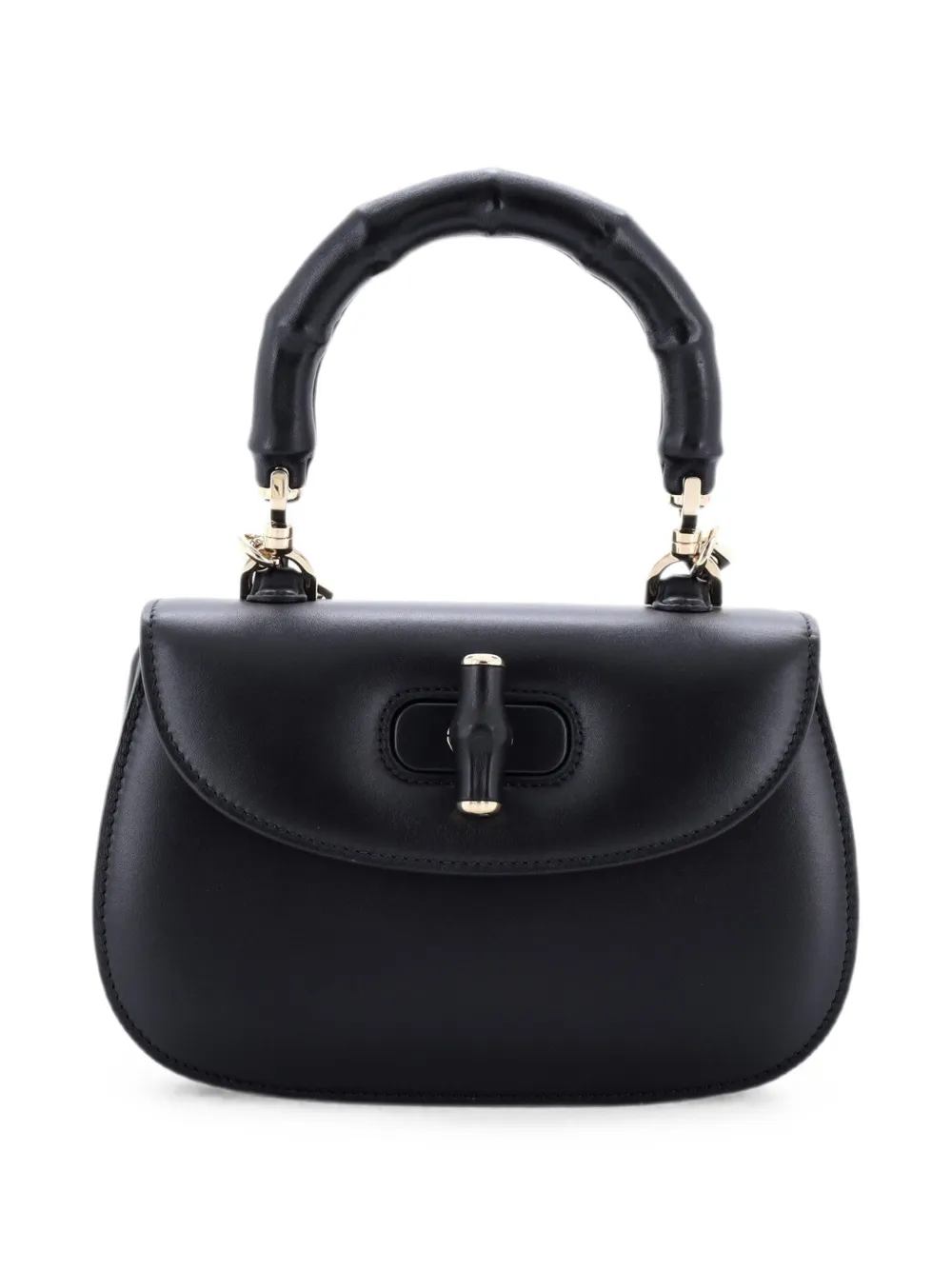 Pre-owned Gucci Bamboo 1947 Top Handle Bag Leather Small Satchel In Black