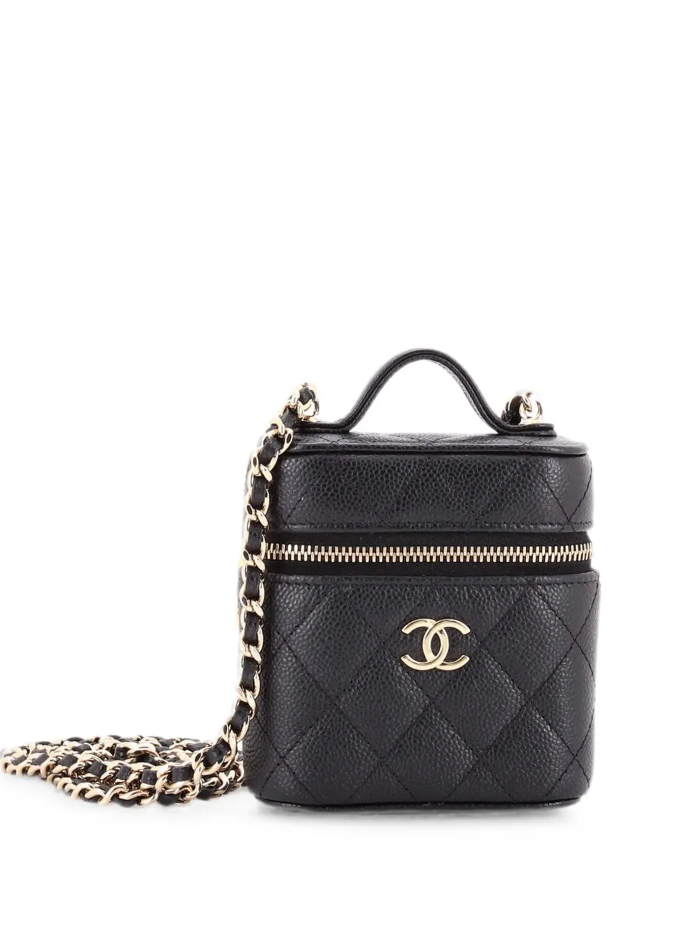 Pre-owned Chanel Handle With Care Vanity Case With Chain Quilted Caviar Crossbody Bag In Black