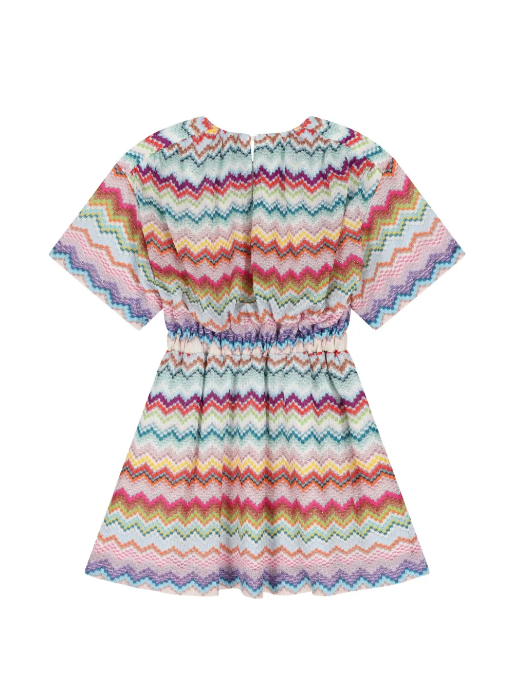 Missoni Kids Katoenen jurk met elastische taille en zigzag-breiwerk Roze